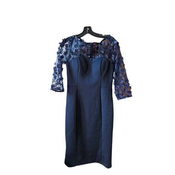 Eliza crepe scuba lace navy dress size 6 - Picture 6 of 10